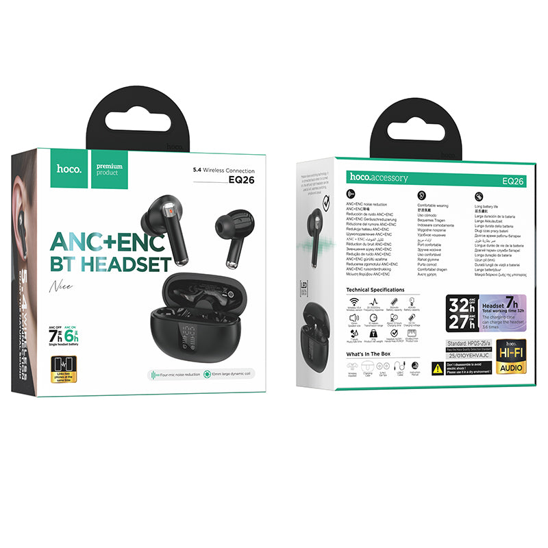 Handsfree Bluetooth HOCO EQ26, TWS, ANC, Sort