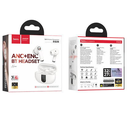 Handsfree Bluetooth HOCO EQ26, TWS, ANC, Hvid
