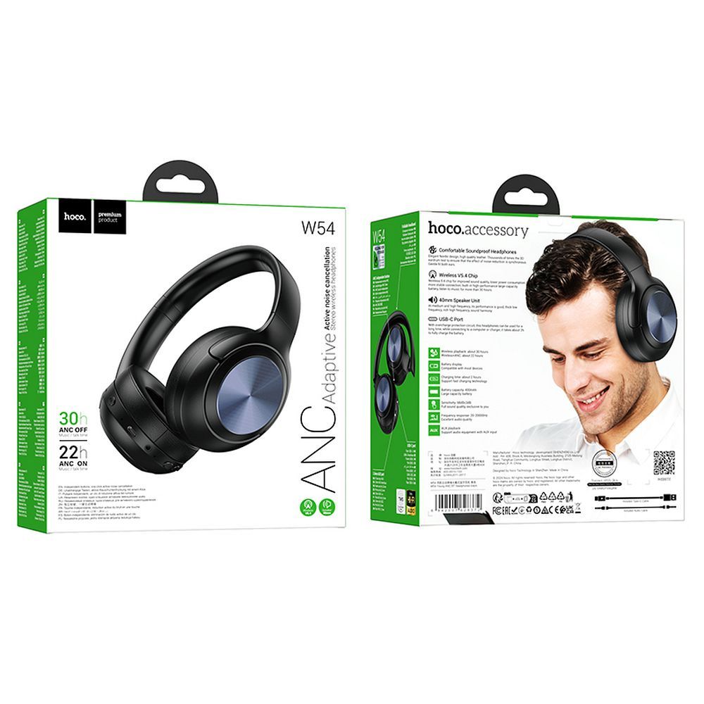 Handsfree Bluetooth HOCO W54, A2DP, ANC, Sort