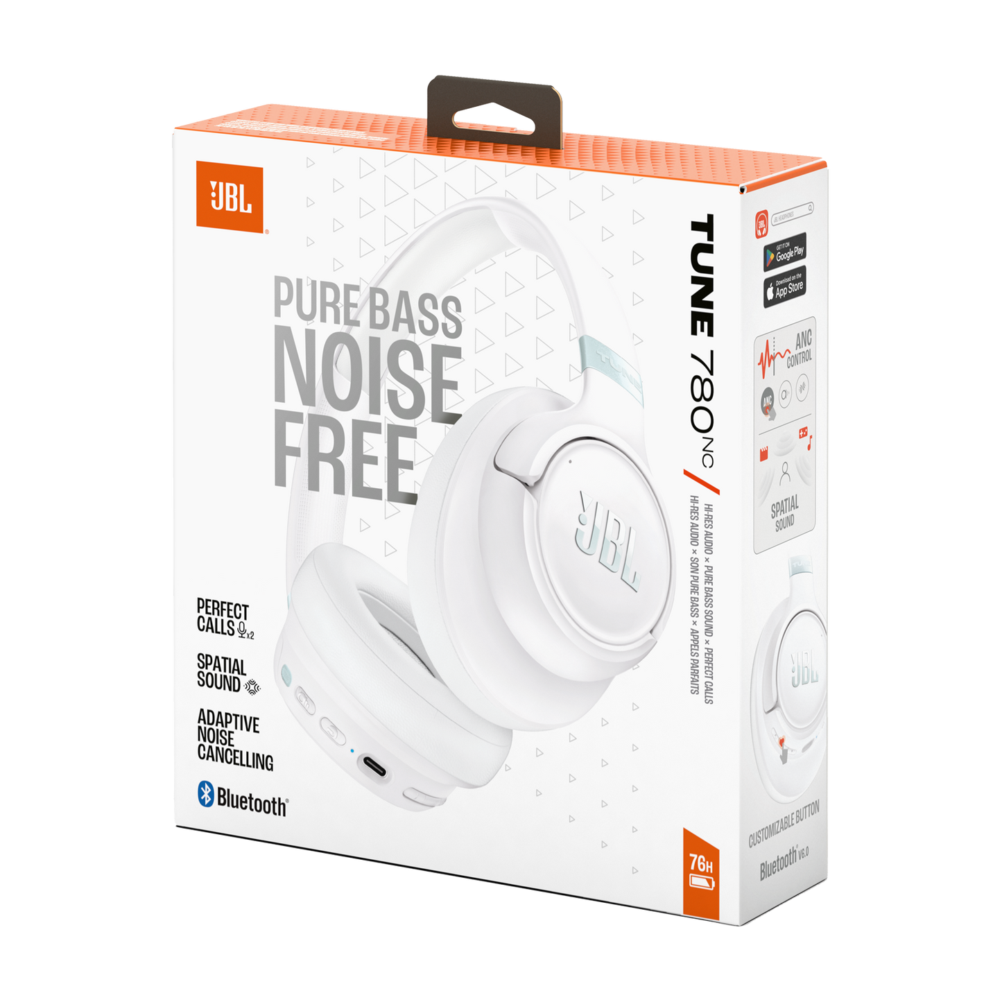 Handsfree Bluetooth JBL Tune 780NC, MultiPoint, A2DP, ANC, Hvid
