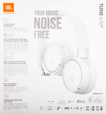 Handsfree Bluetooth JBL Tune 670NC, MultiPoint, A2DP, ANC, Hvid JBLT670NCWHTAP