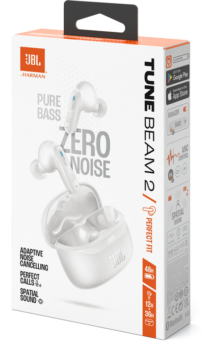 Handsfree Bluetooth JBL Tune Beam 2, TWS, ANC, MultiPoint, Hvid JBLTBEAM2WHT
