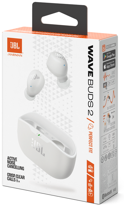 Handsfree Bluetooth JBL Wave Buds 2, TWS, ANC, MultiPoint, Hvid JBLWBUDS2WHT