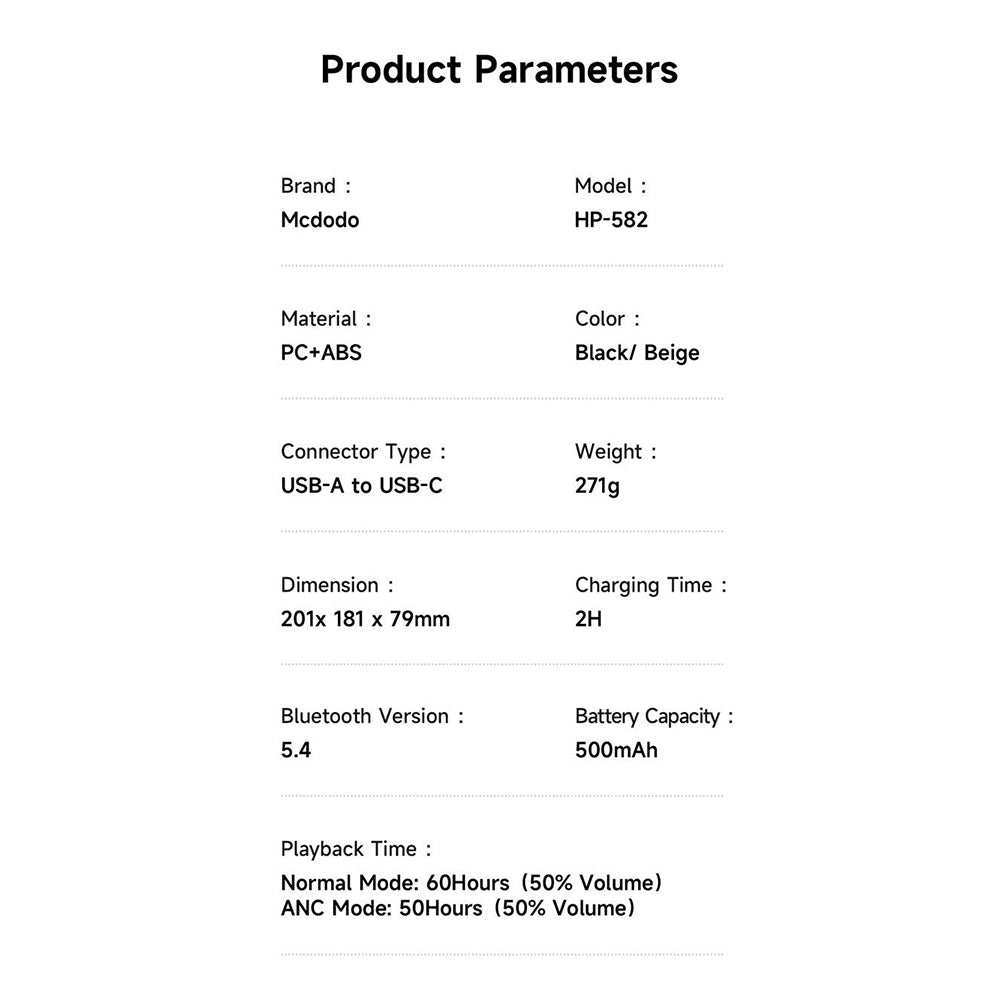 Handsfree Bluetooth McDodo HP-5820 T03, A2DP, ANC, Sort