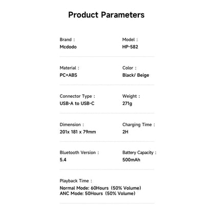 Handsfree Bluetooth McDodo HP-5820 T03, A2DP, ANC, Sort