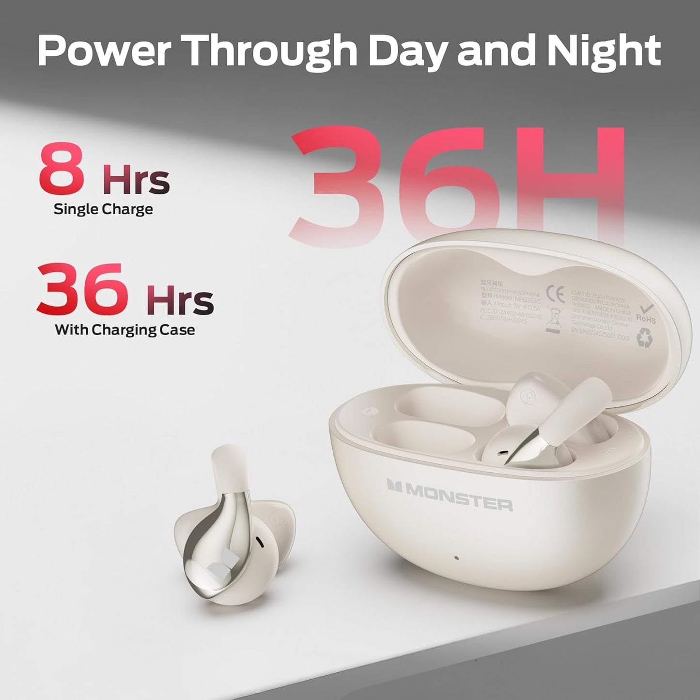 Handsfree Bluetooth Monster AC225, TWS, Lys Creme