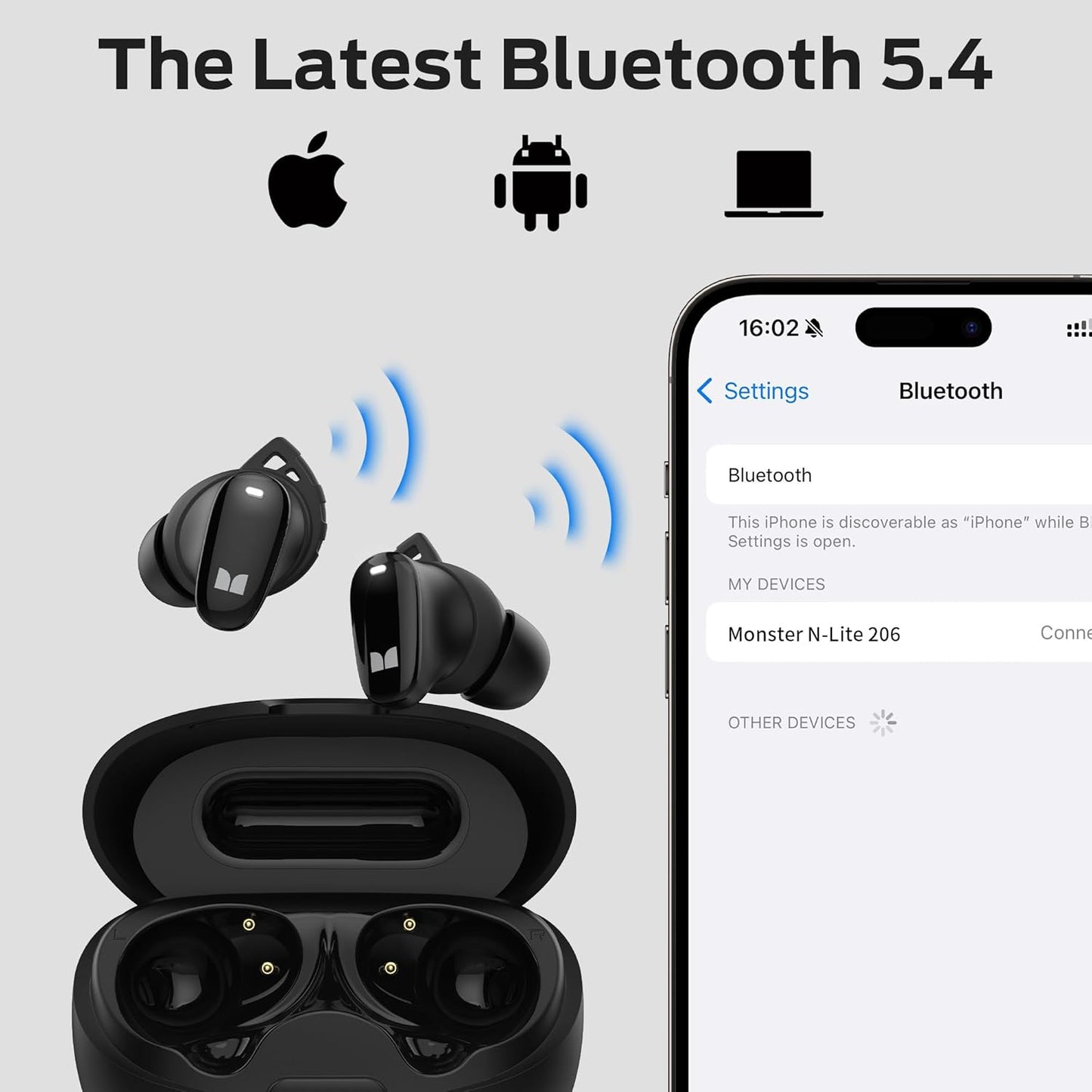 Handsfree Bluetooth Monster N-Lite 206, TWS, Sort