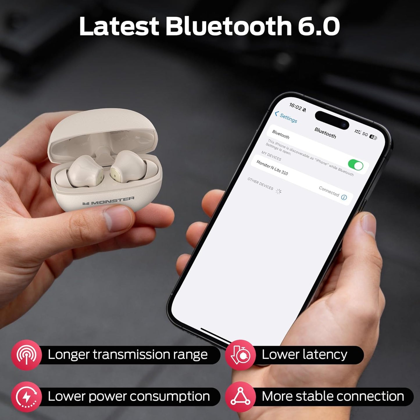 Handsfree Bluetooth Monster N-Lite 310, TWS, Lys creme