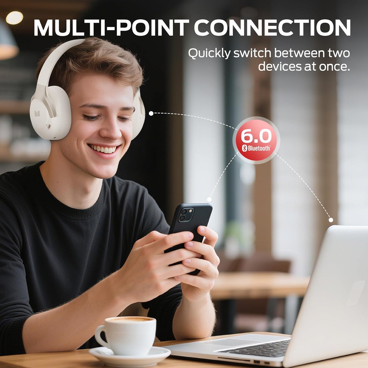 Handsfree Bluetooth Monster Persona 5th, MultiPoint, A2DP, ANC, Hvid