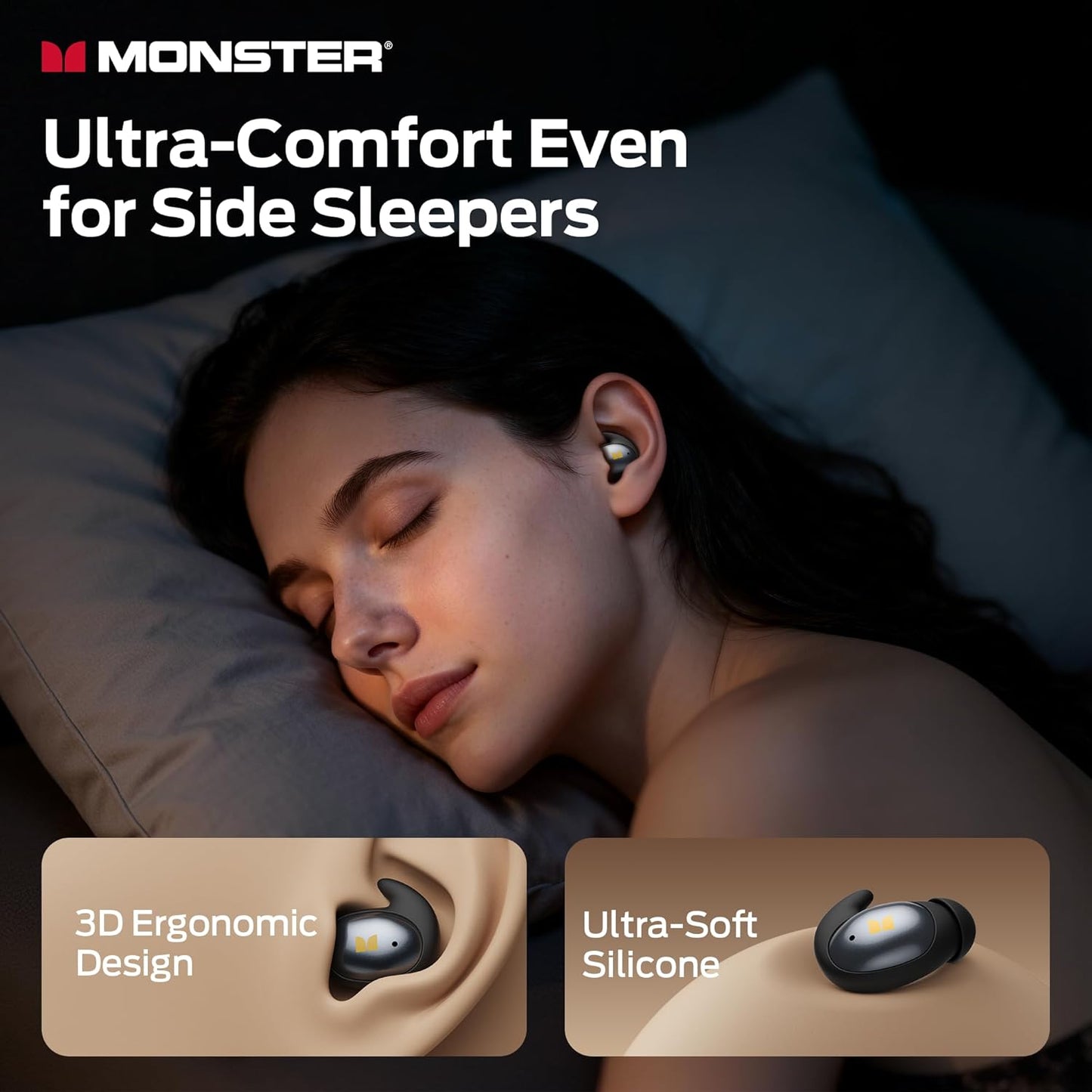 Handsfree Bluetooth Monster Sleep Ear100, TWS, Sort