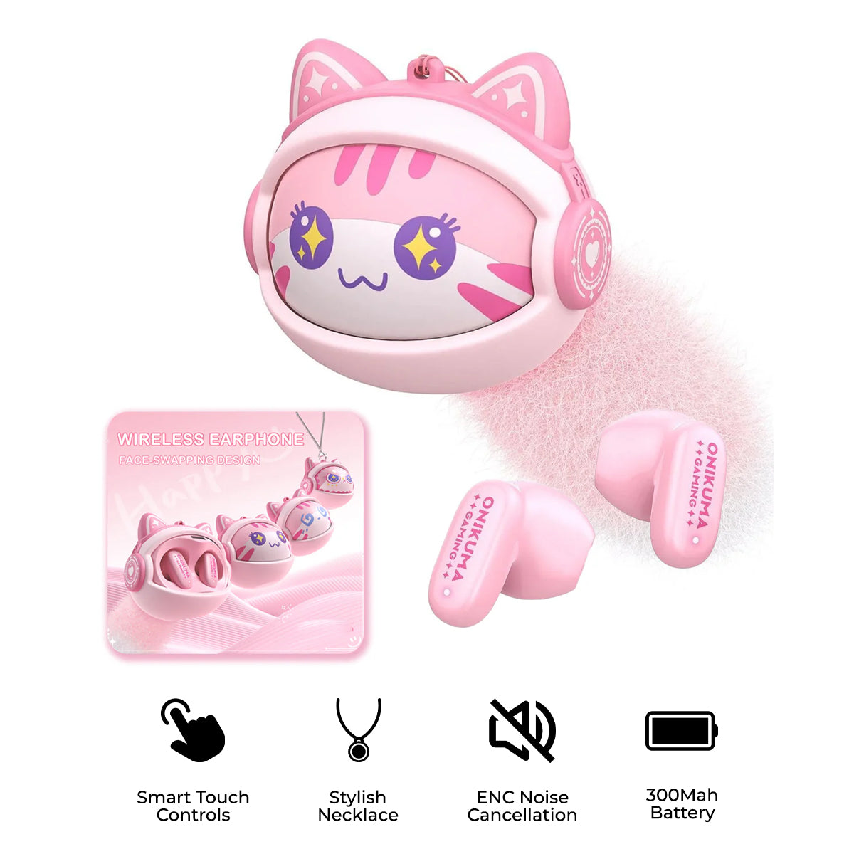 Handsfree Bluetooth Onikuma TX603, TWS, Pink