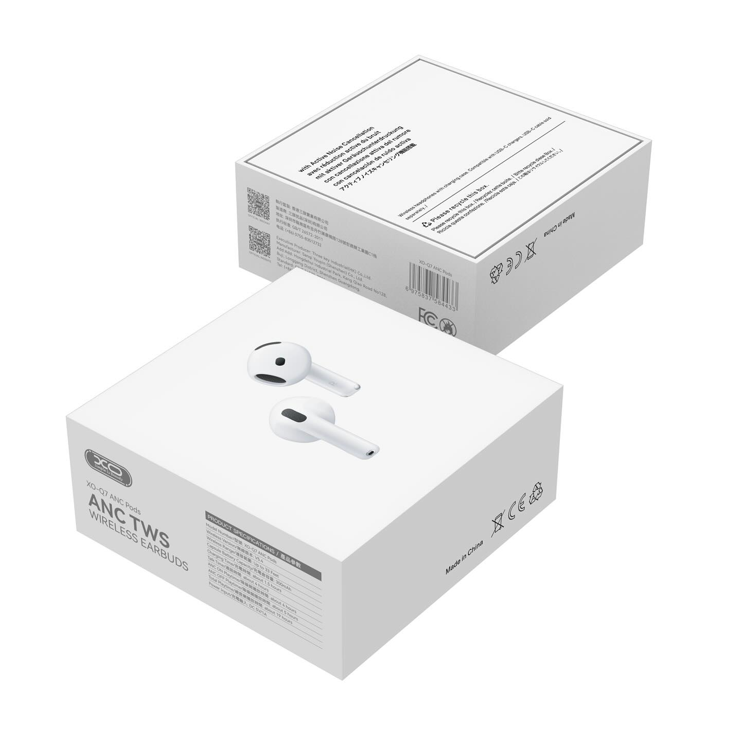 Bluetooth-håndfri XO Design Q7 Pods, TWS, ANC, Hvid