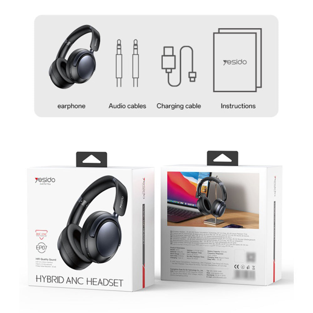 Handsfree Bluetooth Yesido EP07, A2DP, ANC, Sort