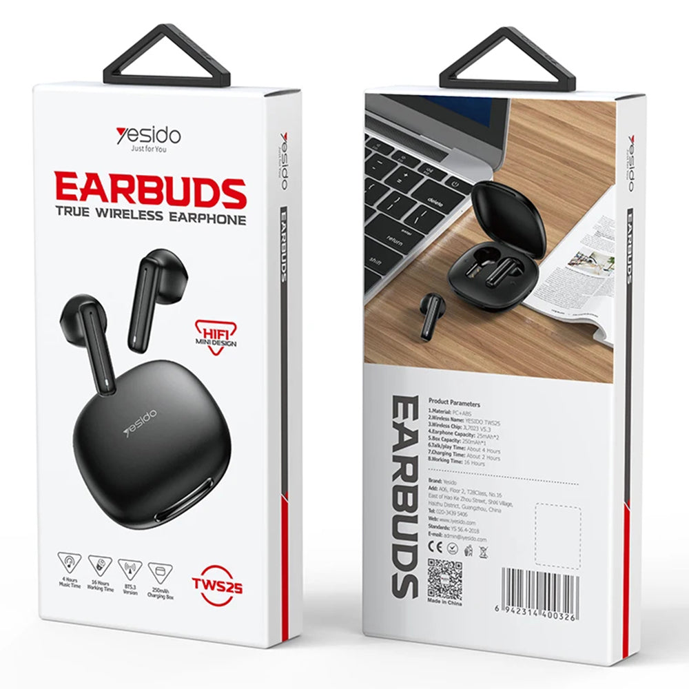 Handsfree Bluetooth Yesido TWS25, TWS, Sort