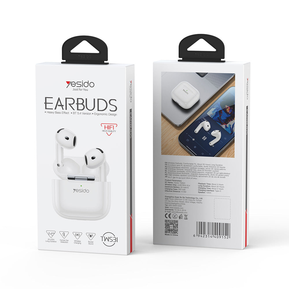 Handsfree Bluetooth Yesido TWS31, TWS, Hvid