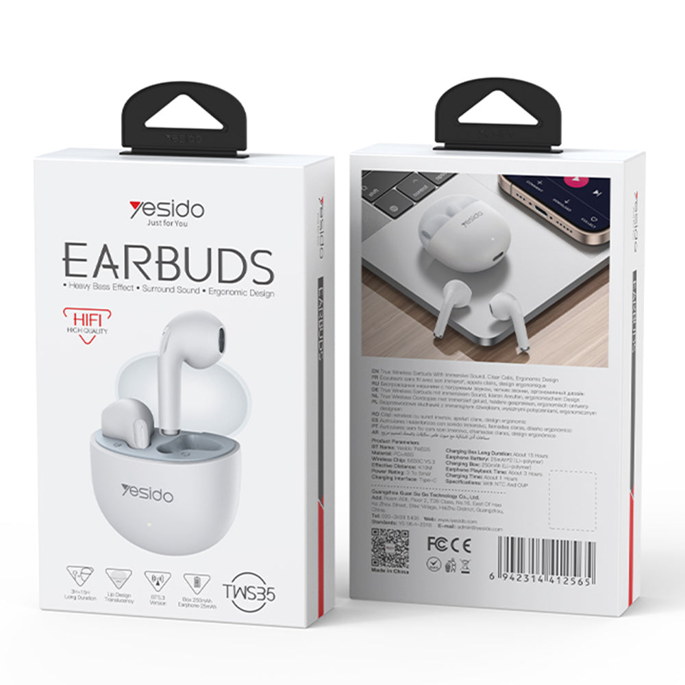 Handsfree Bluetooth Yesido TWS35, TWS, Hvid