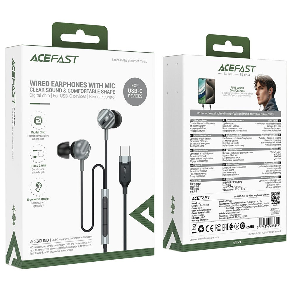 Handsfree USB-C Acefast L6, Sort