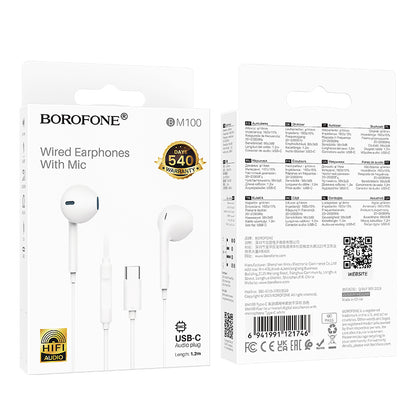Handsfree USB-C Borofone BM100 Fuente, Hvid