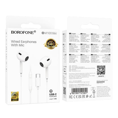 Handsfree USB-C Borofone BM100 Max Fuente, Hvid