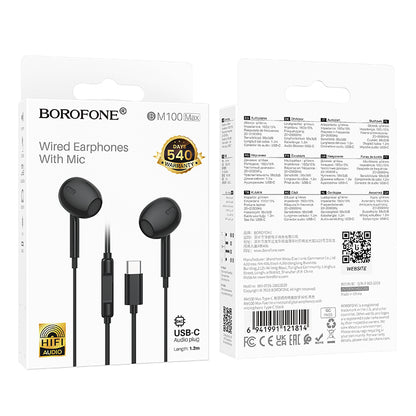 Handsfree USB-C Borofone BM100 Max Fuente, Sort