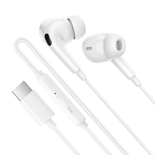 Handsfree USB-C Borofone BM100 Pro Fuente, Hvid