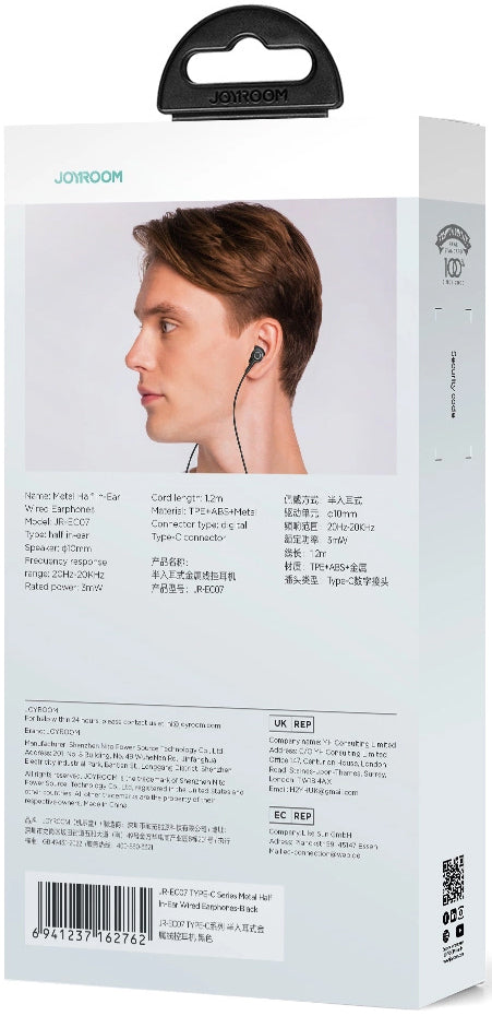 Handsfree USB-C Joyroom JR-EC07, Sort