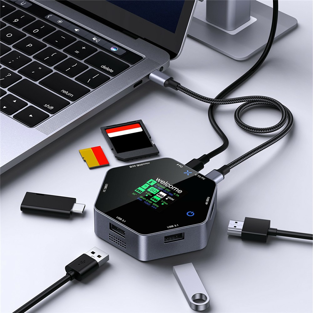 Multifunktionelt Hub OEM YC-931, 8i1, Grå
