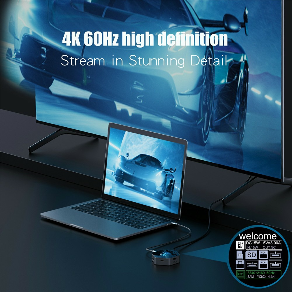 Multifunktionelt Hub OEM YC-931, 8i1, Grå