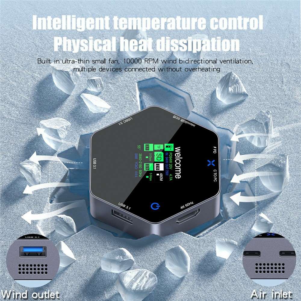 Multifunktionelt Hub OEM YC-931, 8i1, Grå