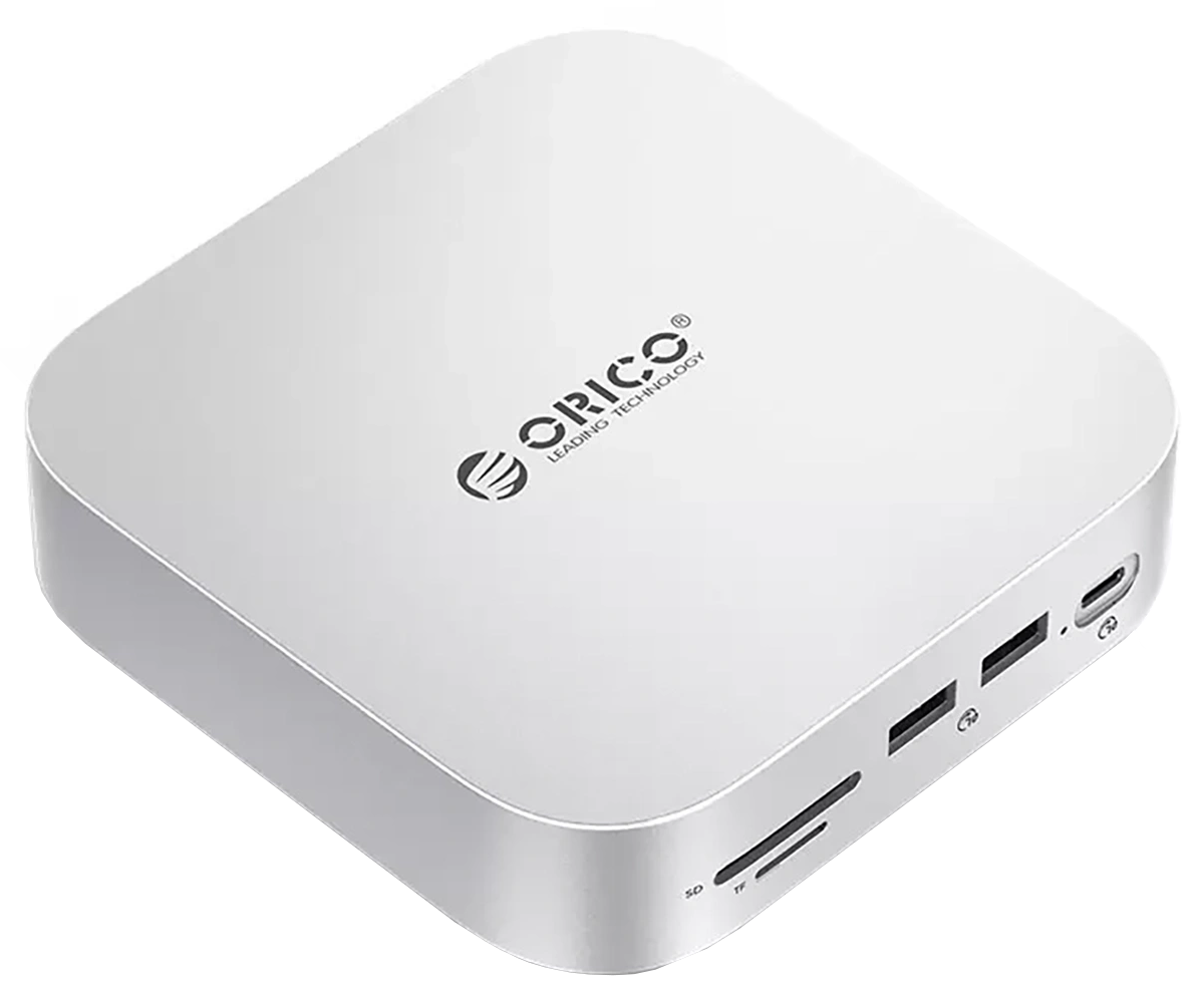 Orico MiniLink M48PR Multifunktionelt Hub til Apple Mac Mini M4, 9i1, Sølv