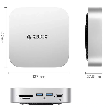 Orico MiniLink M48PR Multifunktionelt Hub til Apple Mac Mini M4, 9i1, Sølv