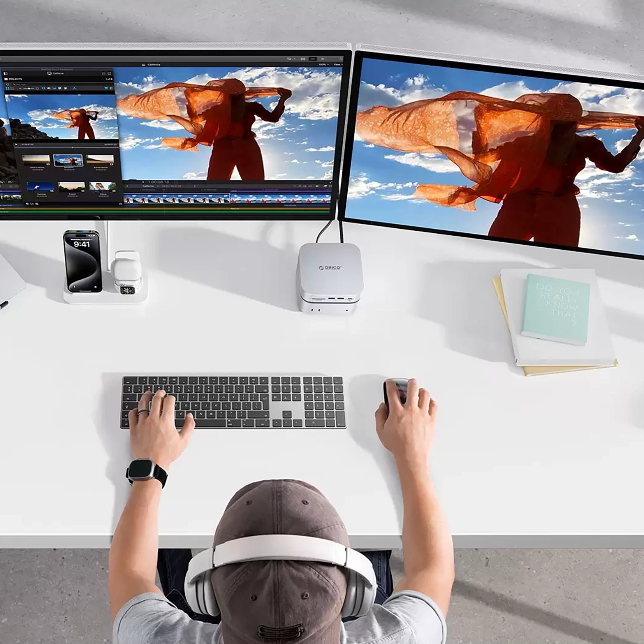 Orico MiniLink M48PR Multifunktionelt Hub til Apple Mac Mini M4, 9i1, Sølv