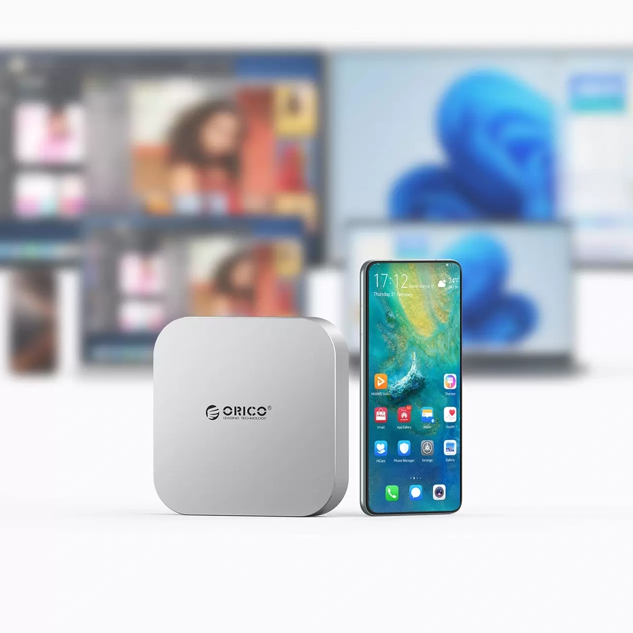 Orico MiniLink M48PR Multifunktionelt Hub til Apple Mac Mini M4, 9i1, Sølv