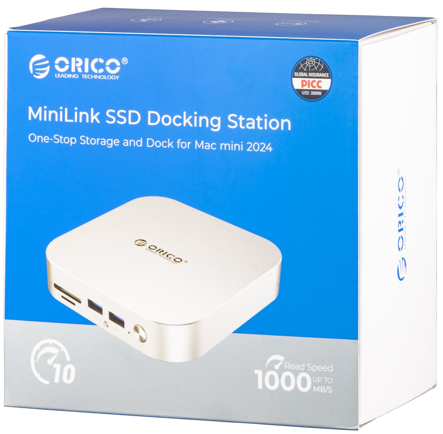 Orico MiniLink M48PR Multifunktionelt Hub til Apple Mac Mini M4, 9i1, Sølv