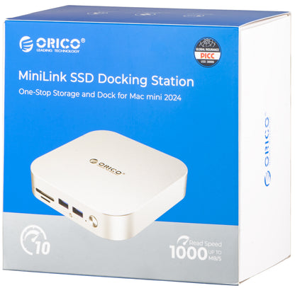 Orico MiniLink M48PR Multifunktionelt Hub til Apple Mac Mini M4, 9i1, Sølv