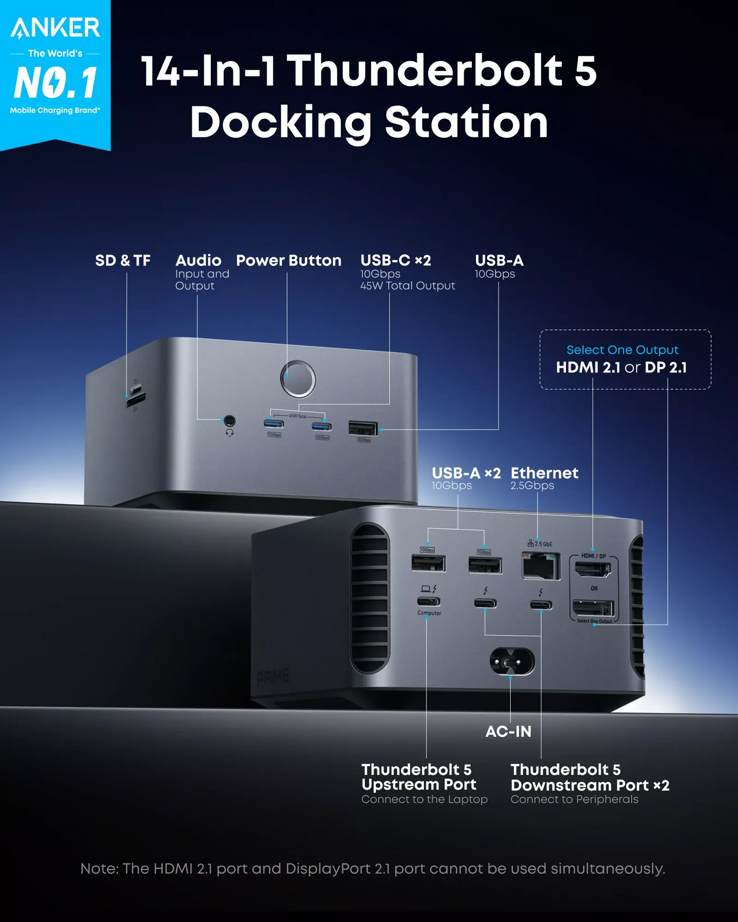 Hub Thunderbolt Anker Prime TB5, 14in1, Grå A83B53A1
