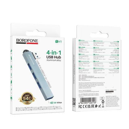 Borofone FH1 USB-hub, 4i1, Grå