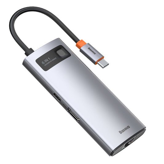 USB-C Hub Baseus Metal Gleam, 3 x USB-A 3.0 - 1 x USB-C - 1 x HDMI - 1 x RJ45, Grå CAHUB-CW0G