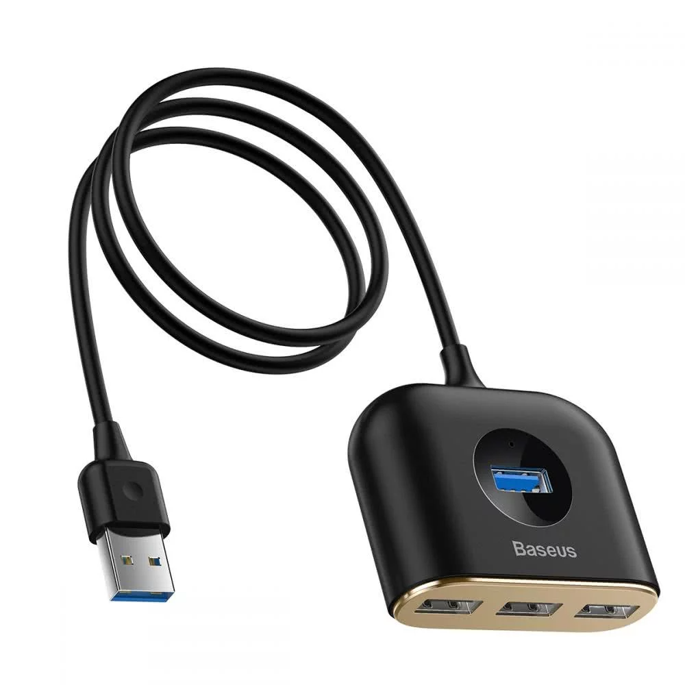 Hub USB Baseus Square, 1 x USB-A 3.0 - 3 x USB-A, Sort CAHUB-AY01