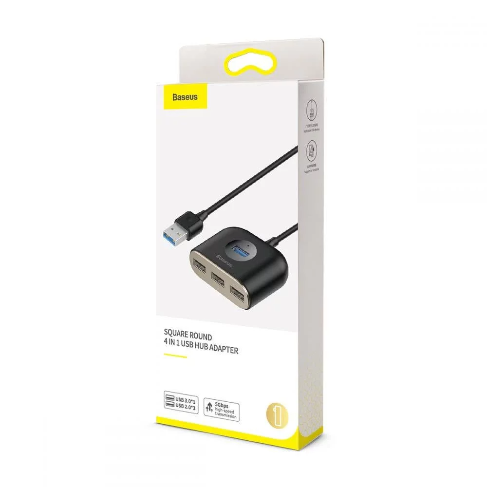 Hub USB Baseus Square, 1 x USB-A 3.0 - 3 x USB-A, Sort CAHUB-AY01