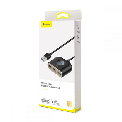 Hub USB Baseus Square, 1 x USB-A 3.0 - 3 x USB-A, Sort CAHUB-AY01