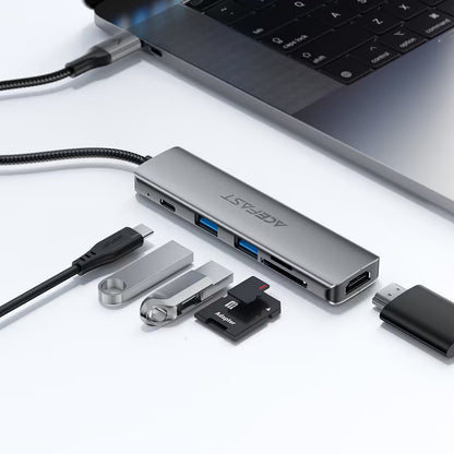 USB-C Hub Acefast J18, 6-i-1, Grå