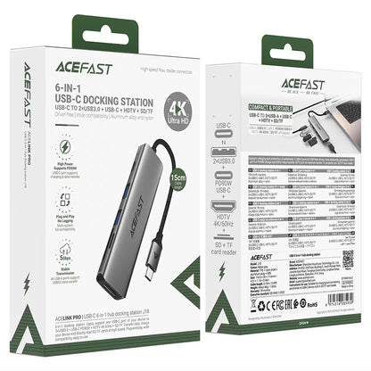 USB-C Hub Acefast J18, 6-i-1, Grå