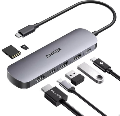 Hub USB-C Anker, 2 x USB-A 3.0 - 2 x USB-C - 1 x HDMI - 1 x SD - 1 x microSD, Grå A83D2HA1