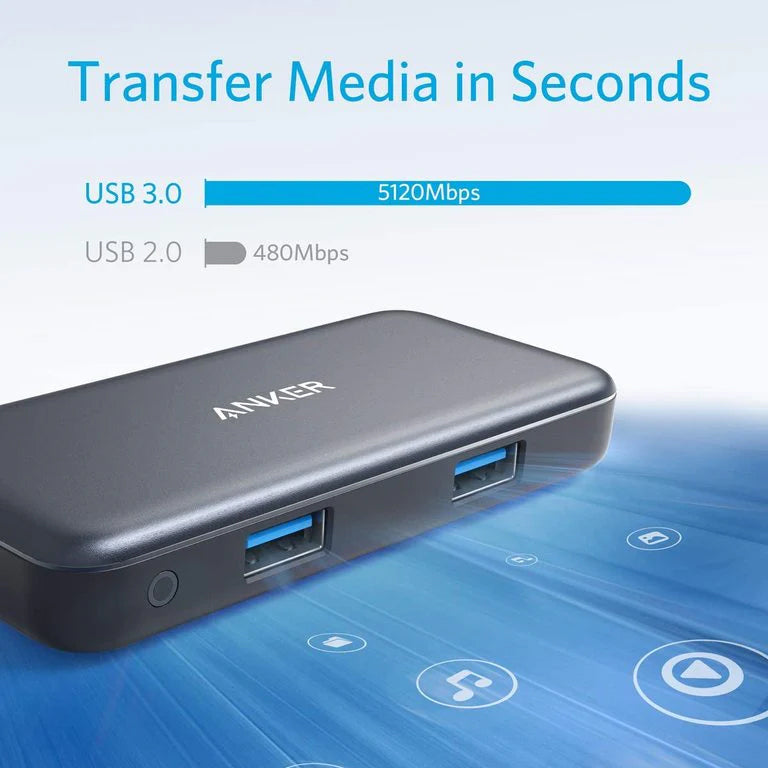 Hub USB-C Anker, 2 x USB-A 3.0 - 1 x HDMI - 1 x SD - 1 x microSD, Sort A8334HA1