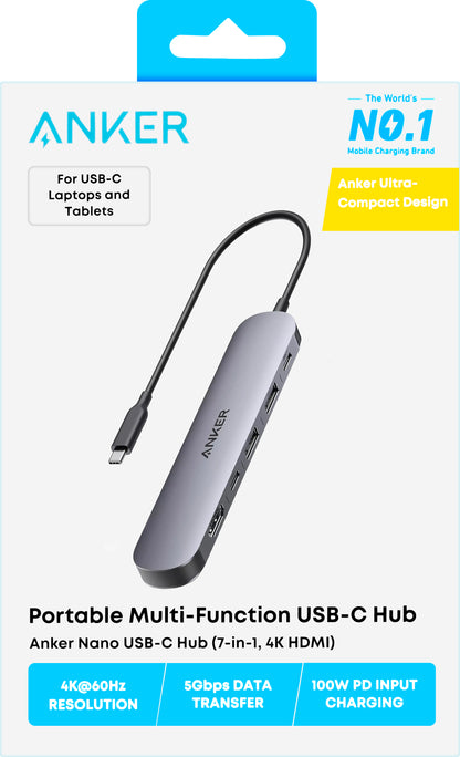 Hub USB-C Anker, 2 x USB-A 3.0 - 2 x USB-C - 1 x HDMI - 1 x SD - 1 x microSD, Grå A83D2HA1