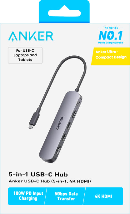 Hub USB-C Anker, 2 x USB-A - 1 x USB-A 3.0 - 1 x USB-C - 1 x HDMI, Grå A8357HA0