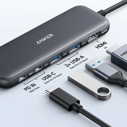 Hub USB-C Anker 332, 2 x USB-A - 2 x USB-C - 1 x HDMI, Grå A8355H11