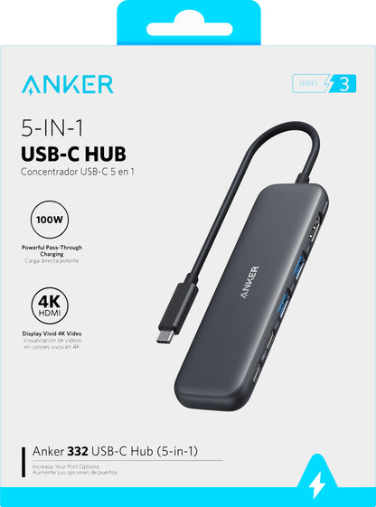 Hub USB-C Anker 332, 2 x USB-A - 2 x USB-C - 1 x HDMI, Grå A8355H11