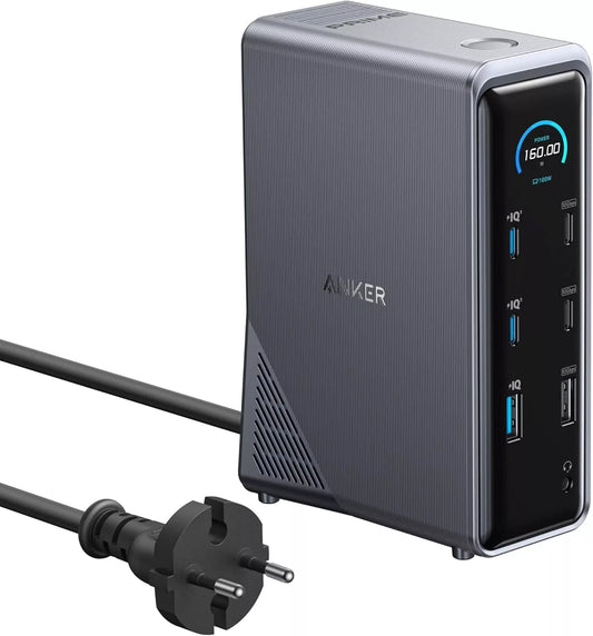 Multifunktionel Anker Prime 737 hub, 2 x USB-A 3.0 - 3 x USB-A - 5 x USB-C - 2 x HDMI - 1 x Jack 3.5mm - 1 x RJ45, Sort A83B63A1